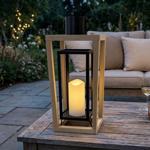 Lanterna in legno di paulownia e metallo con candela LED e timer, 48,5 cm, de...