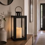 Lantern with LED candle and timer, H 27.5 cm, black decorative lantern with c...