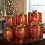 LED Geschenkboxen 6er Set rot-gold, beleuchtete Geschenke Weihnachtsdeko mit ...