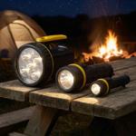 Practical LED flashlight set of 3 (1/3/5W), black/yellow - Versatile helpers ...
