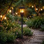 Solargartenfackel mit Erdspiess – Warmes Flammeneffekt-Licht für Garten, Balk...