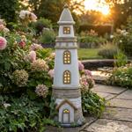 Solarlampe Leuchtturm grau-weiss - Dekofigur 71cm für Garten, Balkon - Mariti...