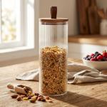 Barattolo per alimenti 1900 ml – coperchio in legno d’acacia & anello in sili...