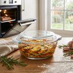 Plat à gratin en verre avec couvercle rond 1000 ml – Résistant à la chaleur j...