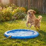 Tapis d‘eau rafraîchissant pour chien, Ø 90 cm, bleu – tapis pulvérisateur av...