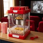 Machine à pop-corn rétro rouge – avec éclairage et pot antiadhésif – idéal po...