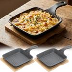 set of 2 square cast iron serving pans, 2 handles, bamboo board as elegant tr...