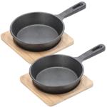 2er-Set Runde Servierpfanne aus Gusseisen mit Bambusbrett, Ø 12.5 cm