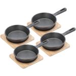 set di 4 teglie rotonde in ghisa con bordo in bambù, Ø 12,5 cm