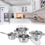 High-quality 8-piece stainless steel/aluminum saucepan set (4 pots & 4 glass ...