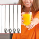 2-in-1 straw spoon made of stainless steel, 5-piece incl. cleaning brush