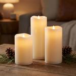 LED Kerzen 3er Set creme mit Fernbedienung & Dimmfunktion - Täuschend echt fl...