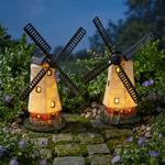 2er-Set Solar-Windmühle mit beleuchteten Fenstern - Kabellose LED-Garten-Deko...