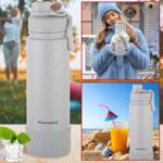 Doppelwandiger Thermobecher 720ml beige - Auslaufsicherer Trinkbecher für hei...