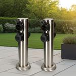 set of 2 robust garden socket pillar, stainless steel, 4x type 13, IP55, blac...