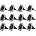 12er-Set Solar Bodenleuchte - Edelstahl mit Erdspiess - 4x SMD LED - Bis zu 8...