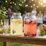 set of 2 glass beverage dispensers with lid, 5.5 l, cylindrical