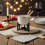 Komplett-Fondue-Set für 1-2 Personen, Porzellan & Metall, Beige-Schwarz – Mit...