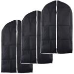 set of 3 garment covers with zipper, black, 100 x 60