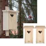 2er-Set Nistkasten mit herzförmigen Einflugloch, massives Fichtenholz, mit vi...