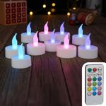 Colorful set of 10 LED tea lights with remote control: 4/8h timer, Ø4cm, incl...