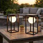 set of 2 solar table lamps, black, warm white light - 30 x 15 cm, for camping...