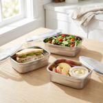 set of 3 stainless steel food storage containers with plastic clip-on lids, 7...