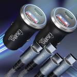 set of 2 Powerful car USB power adapter, (54 watts) incl. charging cable, USB...