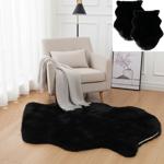 set of 2 large cuddly fur made of faux fur & imitation suede, black, 180 x 60...