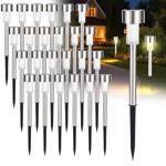 set of 24 mini solar path lights with twilight sensor and ground spike