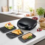 grill multifunzione 3in1 - piastra per panini, piastra per waffle e grill a c...