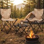 Folding camping chair & table set, 2 chairs + table, beige-black incl. transp...