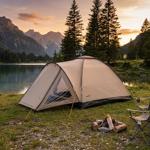 Spacious igloo tent for 2-3 people, brown-beige, for camping, trekking & fest...