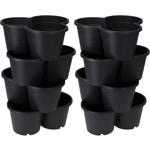set of 2 space-saving planting towers with stackable plant pots, black, 8 tie...