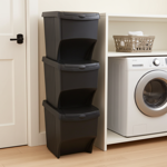 Pratico separatore di rifiuti in 3 pezzi - Impilabile e salvaspazio, nero - S...