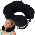 Innovative memory foam neck pillow with hood, black - Washable cover, ergonom...