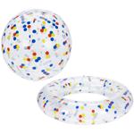 2-teiliges Pool-Set mit bunten Punkten: Aufblasbarer Schwimmring Ø 105 cm und...