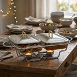 Premium Edelstahl Speisewärmer, 2 x 1,5 Liter Schalen, mit transparenten Glas...