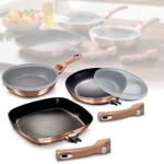 Innovative pan set: designer bronze, 3-piece, aluminum, 2 frying pans & 1 gri...