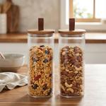 set of 2 storage jars with acacia wood lid, 1900 ml