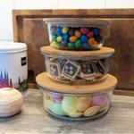 Barattoli di alta qualità con coperchio, rotondi, vetro/bambù, 3 misure: Bara...