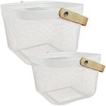 Eleganti cesti in filo metallico bianchi con manico in legno: set da 2 cesti ...