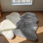 Genuine sheepskins set of 2, fluffy & extra soft, gray and ivory, 90 x 60 cm