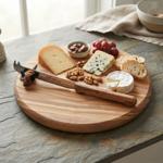 Tagliere rotondo per formaggi con topo e coltello, legno d’ulivo – artigianal...