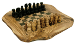 Olivenholz Schachbrett mit Figuren - Rustikales Unikat handgefertigt - 40x40c...