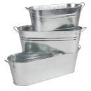 3 zinc plant boxes, oval, with handle, different sizes