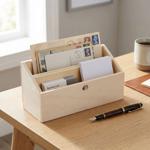 Briefhalter aus Holz - 2 Fächer & Serviettenhalter - 23x9x11 cm - Braun MDF -...
