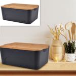 Contenitore con coperchio, plastica e bambù, 40 x 27 x 15 cm, antracite
