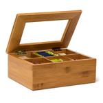 Bamboo tea bag box, box for tea with 6 compartments, space for about 60 tea b...