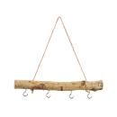 Birch wood key rack with coat hooks on a wooden board for hanging, 30 cm